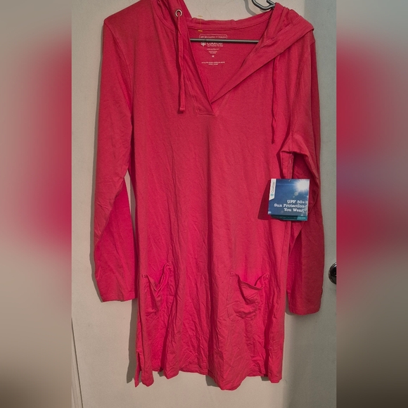 Coolibar Hooded Swim Coverup Dress Radiant Coral Sz.M NWT - Picture 5 of 13